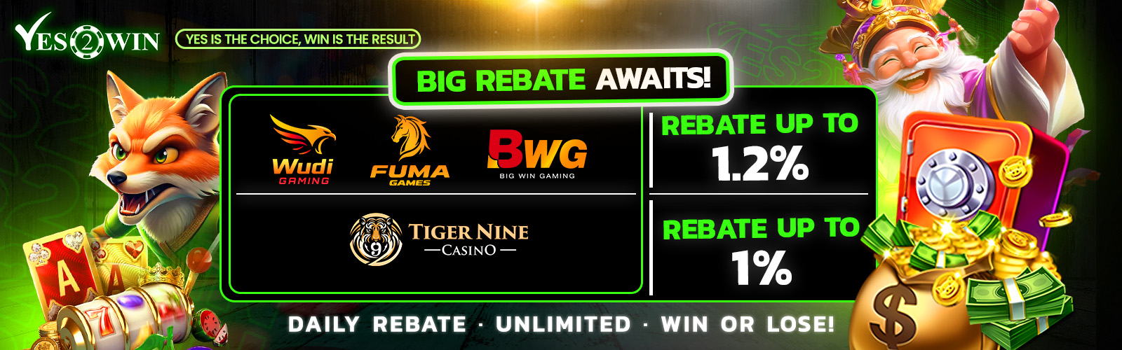Yes2Win live casino promotion banner